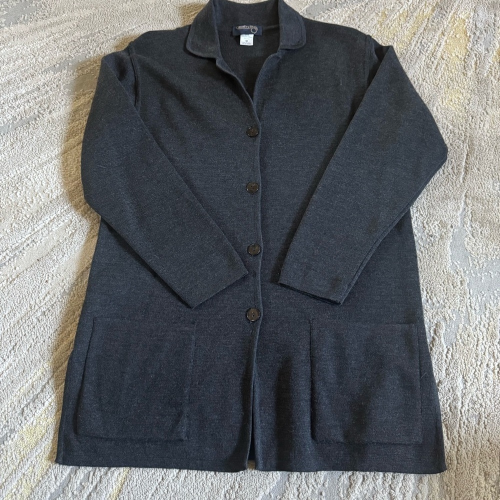 Country Shop gray Wool knit sweater jacket  cardigan button front collar medium